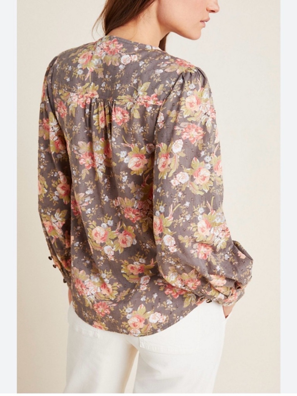Anthropologie Michaela Floral Swiss Dot Long Sleeve Peasant Top Womens Small - Picture 2 of 15